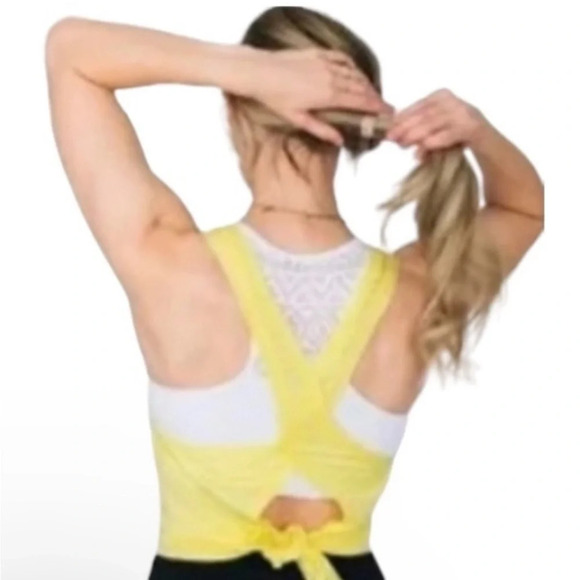 ZYIA Active Yellow Nimbus Split Back Tank Mesh Striped Racerback- Women's XL - Picture 2 of 10